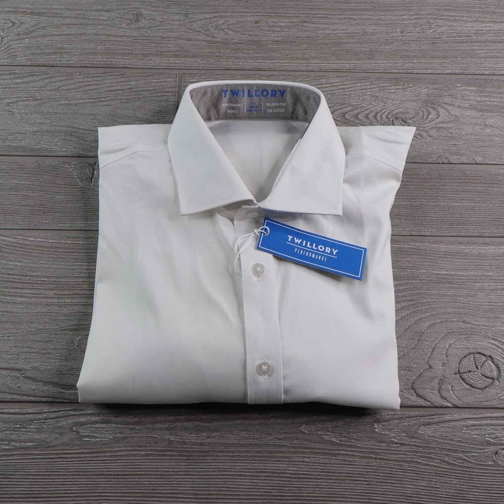 NEW Twillory Performance Shirt Men's Size 17 34-35 Solid White Stretch NWT